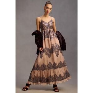 Anthropologie Let Me Be Deep-V Sequined Maxi Dress Size Medium Glam Coquette